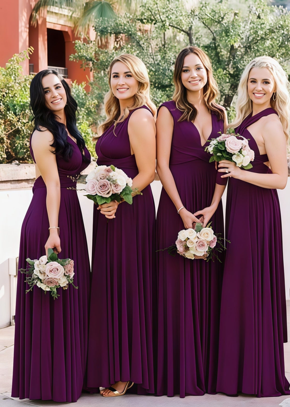 Donna | Lavish Looks Infinity Dark Purple Chiffon Maxi Bridesmaid Dress with Multiway Convertible - Dark Purple - PROMDRESS Club