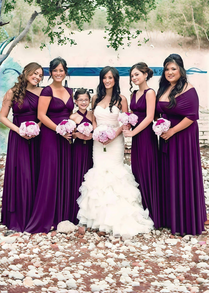 Donna | Lavish Looks Infinity Dark Purple Chiffon Maxi Bridesmaid Dress with Multiway Convertible - Price #price_variant_lowest# - Dark Purple - PromDressClub