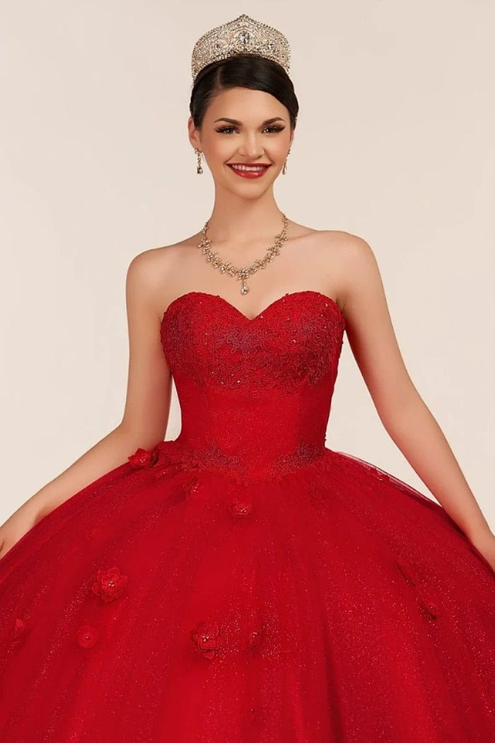 Dorothy | Gorgeous Glitter Red 3D Flower Quinceanera Dresses - Available in Fuchsia, Navy Blue, Royal Blue & Black! - Red - PromDressClub