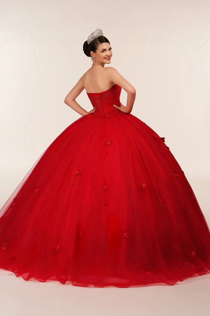 Dorothy | Gorgeous Glitter Red 3D Flower Quinceanera Dresses - Available in Fuchsia, Navy Blue, Royal Blue & Black! - Red - PromDressClub
