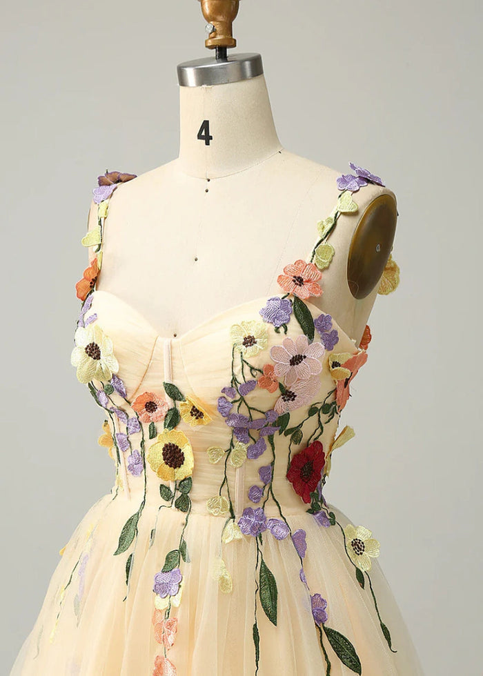 Druzelle | Find Your Dream Corset Homecoming Dress: Floral Styles Available Now - Champagne Floral - PromDressClub