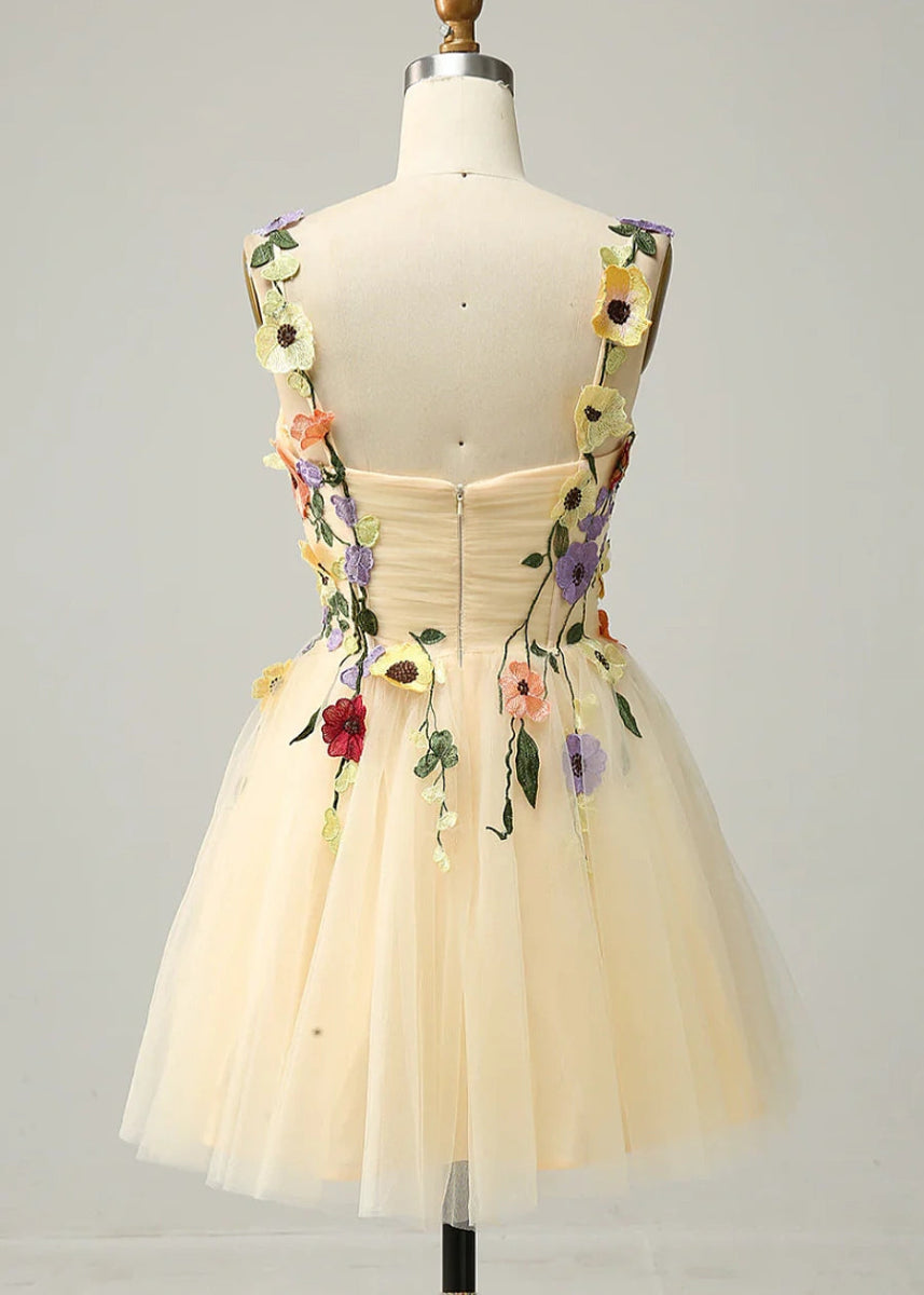 Druzelle | Find Your Dream Corset Homecoming Dress: Floral Styles Available Now - Champagne Floral - PromDressClub