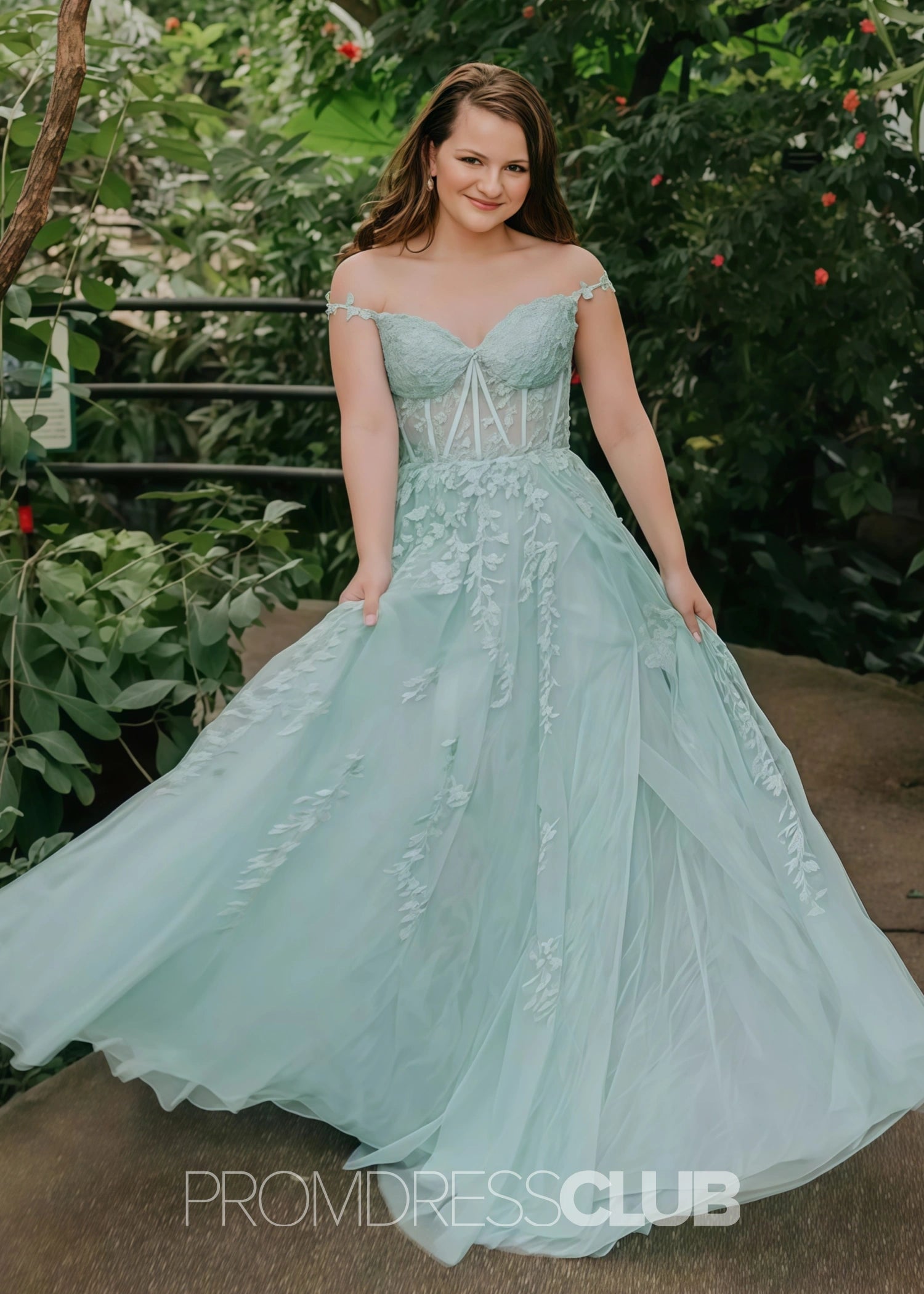 Eartha |Long Navy Blue Prom Dress Lace Tulle With A Line Sweetheart 3D Flower Slit - Green - US0 - PromDressClub