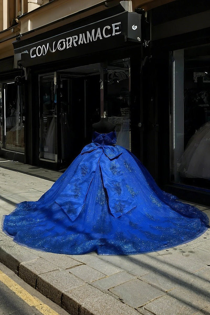 Eden | Gorgeous Royal Blue Off the Shoulder Quinceanera Dresses with Big Bow for Memorable Celebrations - Royal Blue - PromDressClub