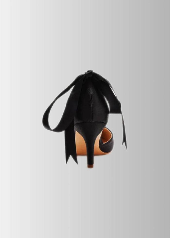 Elegant Satin Heels - Dark Green and White Pointed Toe Pearl Strap Heels for Every Occasion - Black - PromDressClub