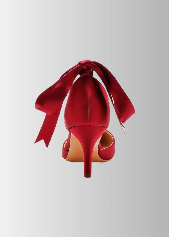 Elegant Satin Heels - Dark Green and White Pointed Toe Pearl Strap Heels for Every Occasion - Burgundy - PromDressClub