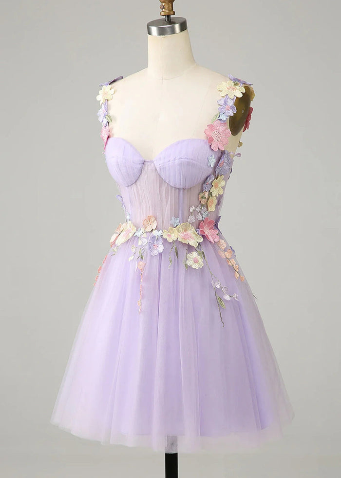 Elestren | Discover Your Dream Purple Homecoming Dress for a Magical Night - Lavender Floral - PromDressClub