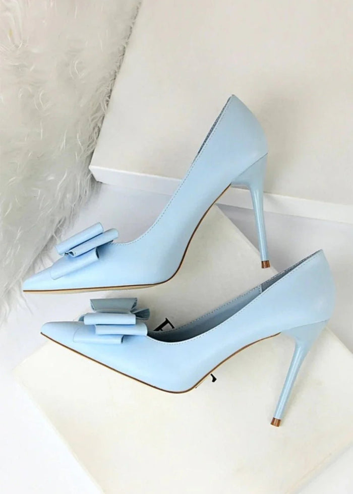 Elevate Your Style with Pointy Toe Light Blue and Pink High Heels with Bow – Chic Pump Heels for Every Occasion - Light Blue - PromDressClub