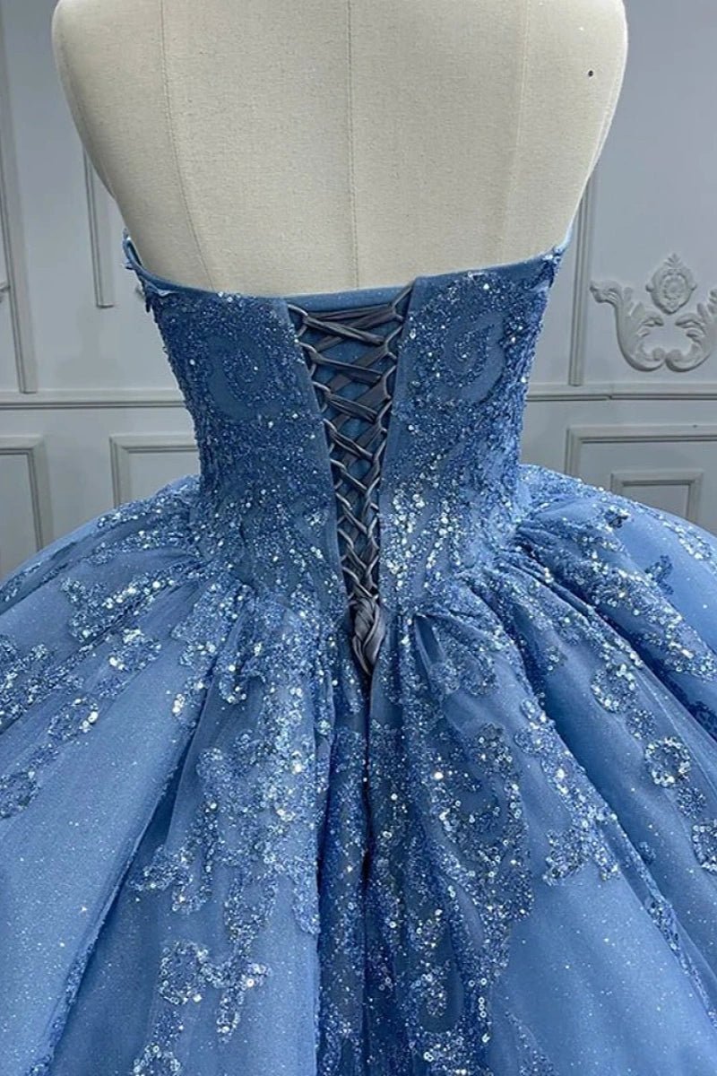 Elizabeth | Exquisite Glitter Blue Strapless Quinceanera Dresses - Perfect for Memorable Celebrations - Blue - PromDressClub