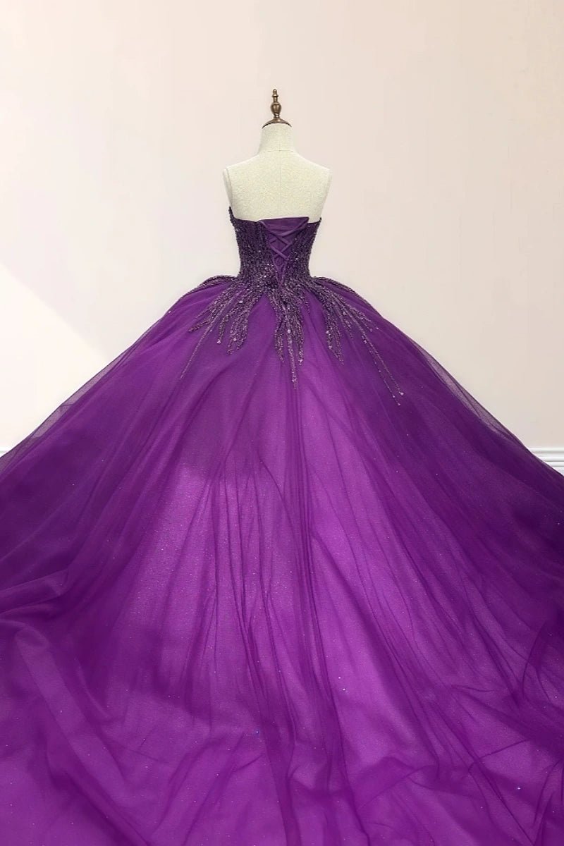 Elle | Gorgeous Dark Purple Beaded Quinceanera Dresses - Stunning and Elegant Prom Attire - Dark Purple - PromDressClub