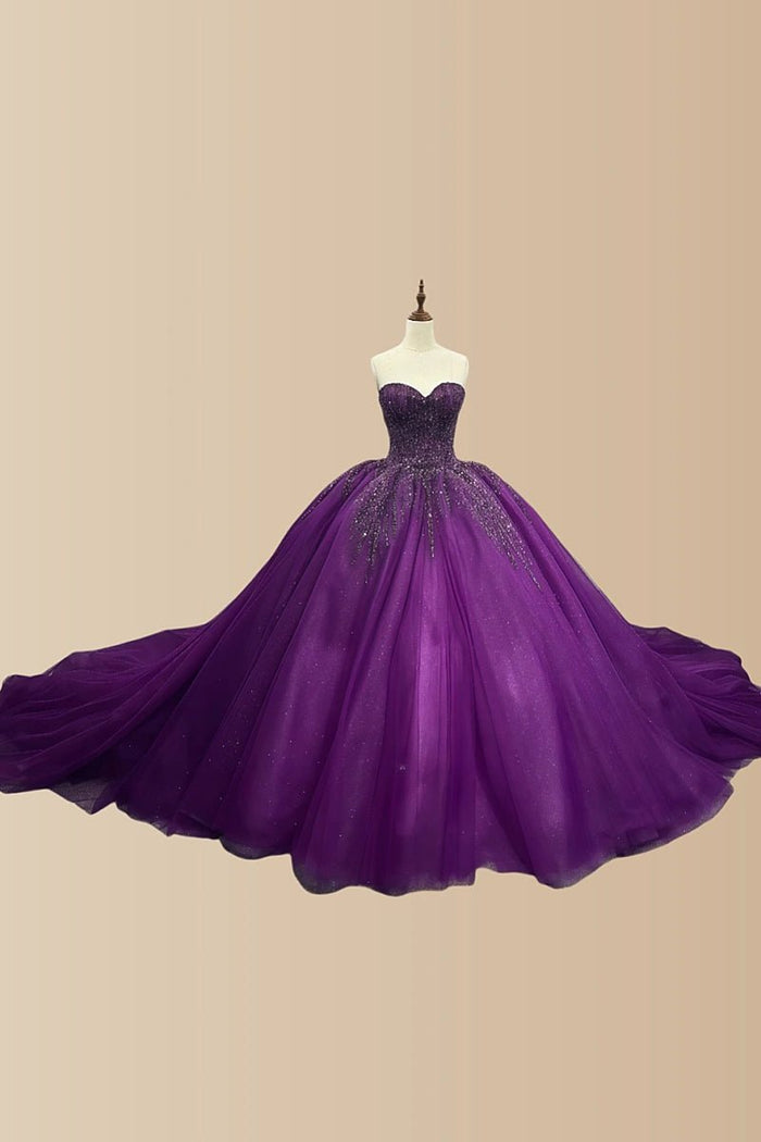 Elle | Gorgeous Dark Purple Beaded Quinceanera Dresses - Stunning and Elegant Prom Attire - Dark Purple - PromDressClub