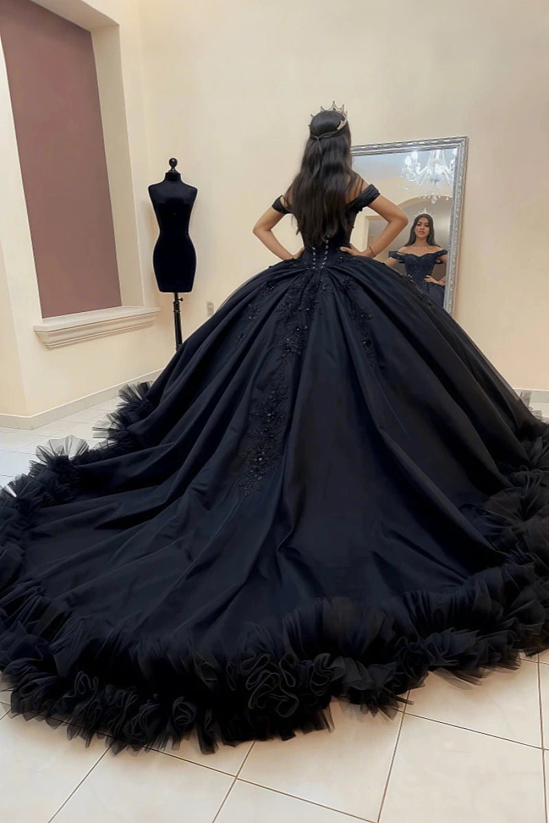 Eloise | Exquisite Black Beaded Off the Shoulder Quinceanera Dresses for Unforgettable Events - Black - PromDressClub