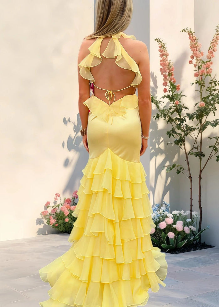 Eloise | Stunning Yellow Mermaid Ruffle Prom Dress Split – Steal the Show at Your Prom! - Yellow - PromDressClub