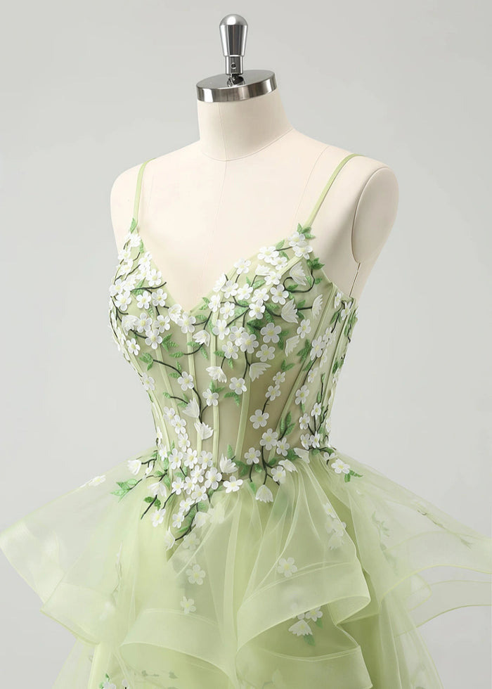 Elowen | Transform Your Homecoming Night! Find the Perfect Green Dress with Floral Magic - Light Green Floral - PromDressClub