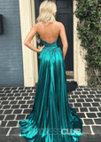 Elvira |Long Emerald Green Prom Dress Metallic With Halter Neck A Line Pleated Criss Slit - Emerald Green - US0 - PromDressClub