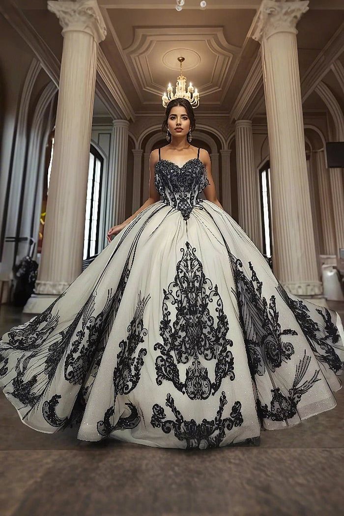 Emilia | Elegant Black Lace Beaded Quinceanera Dresses for Stunning Appearance - Black - PromDressClub