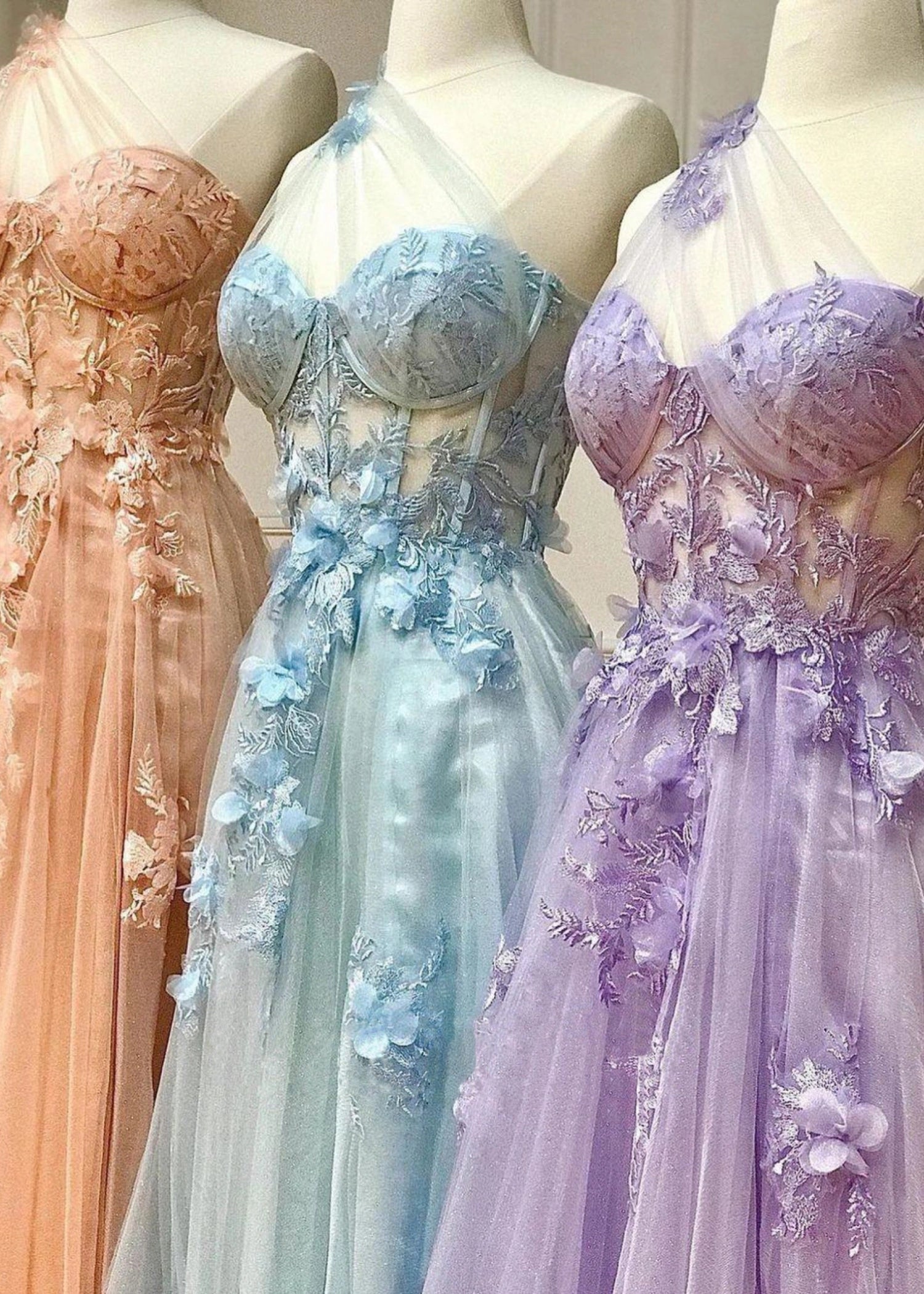 Emily |One Shoulder A Line Pink Lace Long Prom Dress with Appliques - Lavender - US0 - PromDressClub