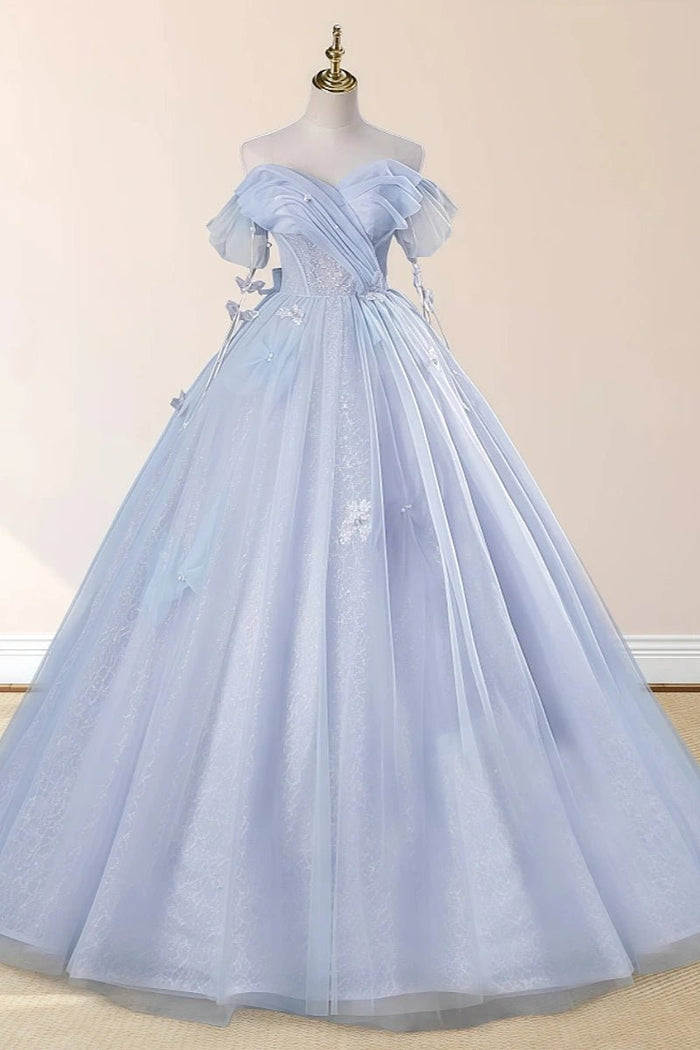 Erica | Elegant Dusty Blue Butterfly Off the Shoulder Quinceanera Dresses - Dusty Blue - PromDressClub