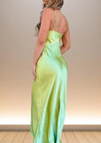 Esme | Eye - Catching Sage Green Satin Backless Flower Prom Dress - Design for Unforgettable Moments - Sage - PromDressClub