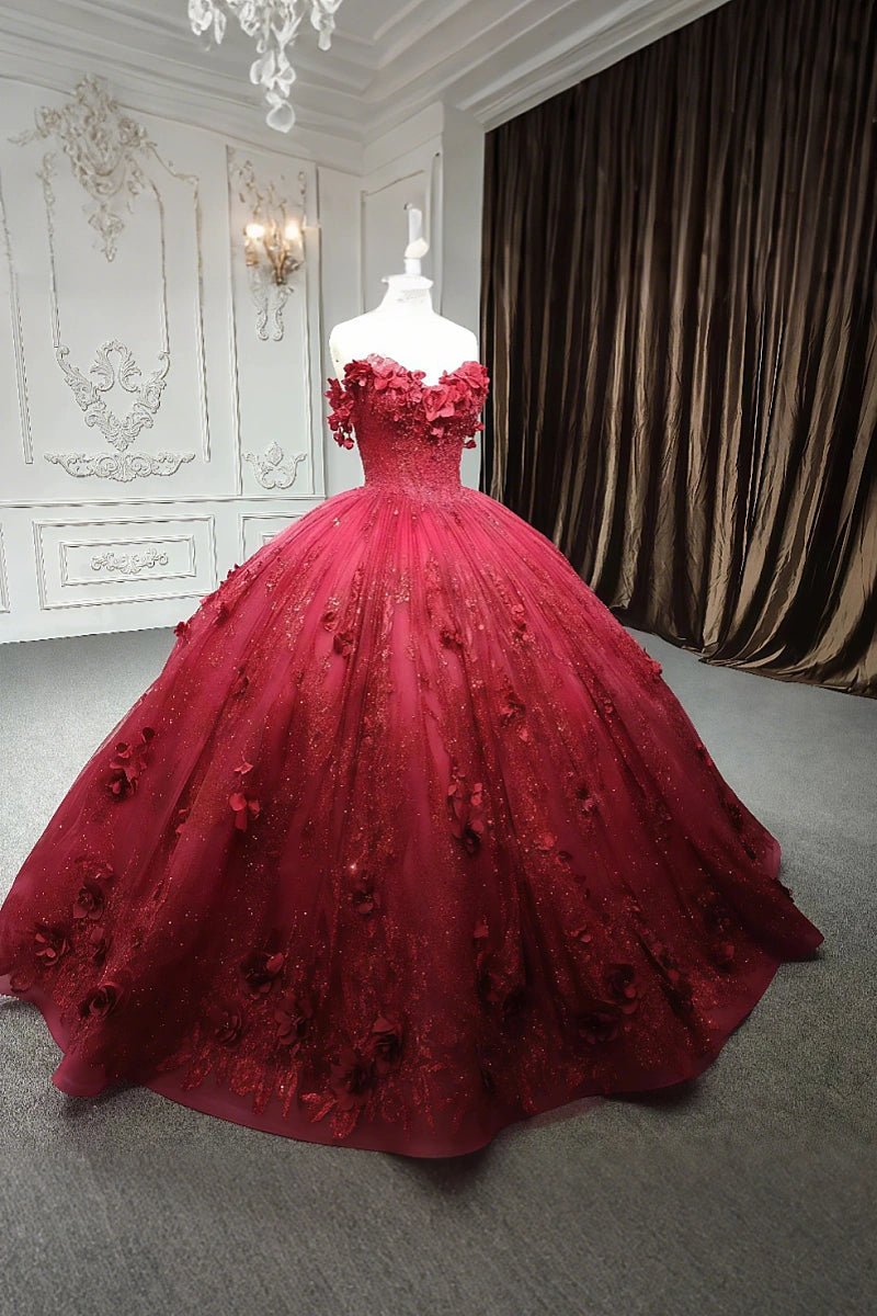 Esther | Gorgeous Red Beaded Quinceanera Flower Dresses for Memorable Occasions - Red - PromDressClub