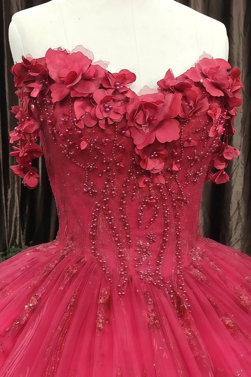 Esther | Gorgeous Red Beaded Quinceanera Flower Dresses for Memorable Occasions - Red - PromDressClub