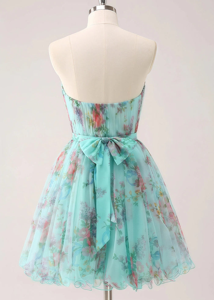 Eurielle | Shine in Spring: Strapless Floral Green Homecoming Dress Elegance - Light Green Floral - PromDressClub