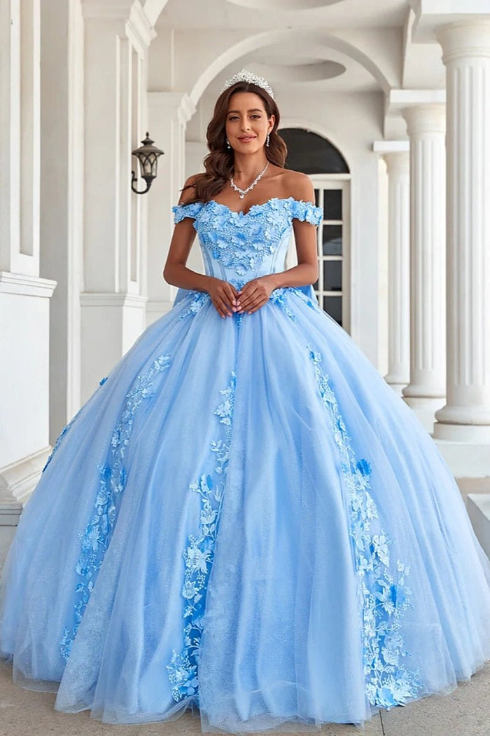 Eva | Stunning Light Blue Quinceanera Flower Dresses for Unforgettable Events - Light Blue - PromDressClub