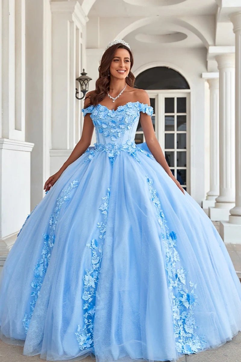 Eva | Stunning Light Blue Quinceanera Flower Dresses for Unforgettable Events - Light Blue - PromDressClub