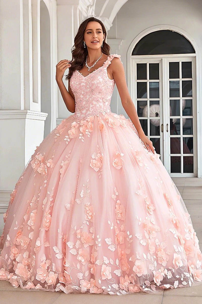 Evangeline | Stunning Pink Flower Corset Quinceanera Dresses for Memorable Events - Light Pink - PromDressClub