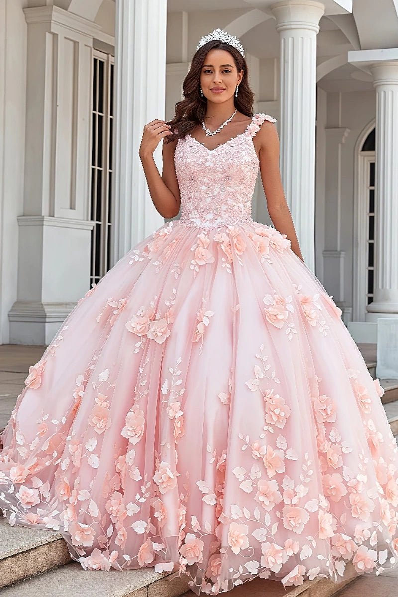 Evangeline | Stunning Pink Flower Corset Quinceanera Dresses for Memorable Events - Light Pink - PromDressClub