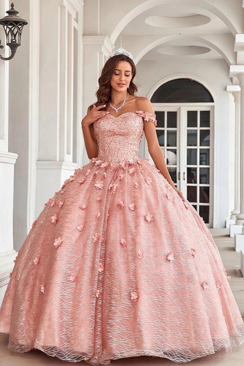 Eve | Gorgeous Glitter Pink Flower Quinceanera Dresses for Unforgettable Events - Pink - PromDressClub