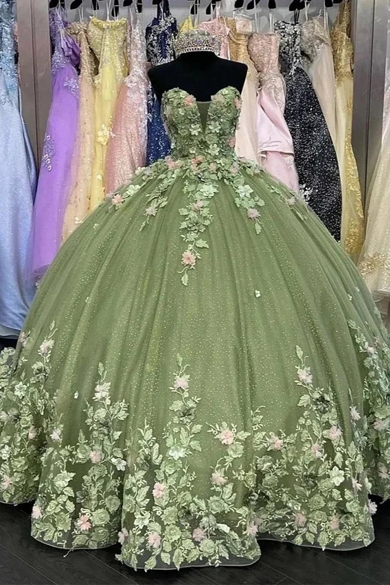 Evelyn | Exquisite Sage Green Corset Quinceanera Flower Dresses for Dreamy Occasions - Sage - PromDressClub