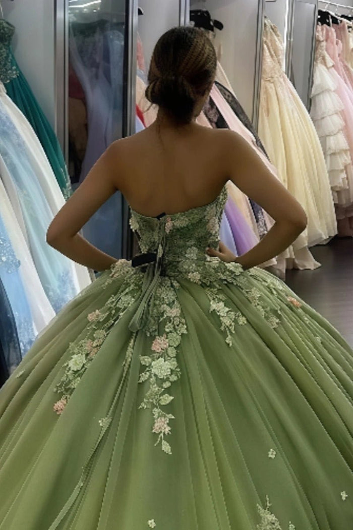 Evelyn | Exquisite Sage Green Corset Quinceanera Flower Dresses for Dreamy Occasions - Sage - PromDressClub