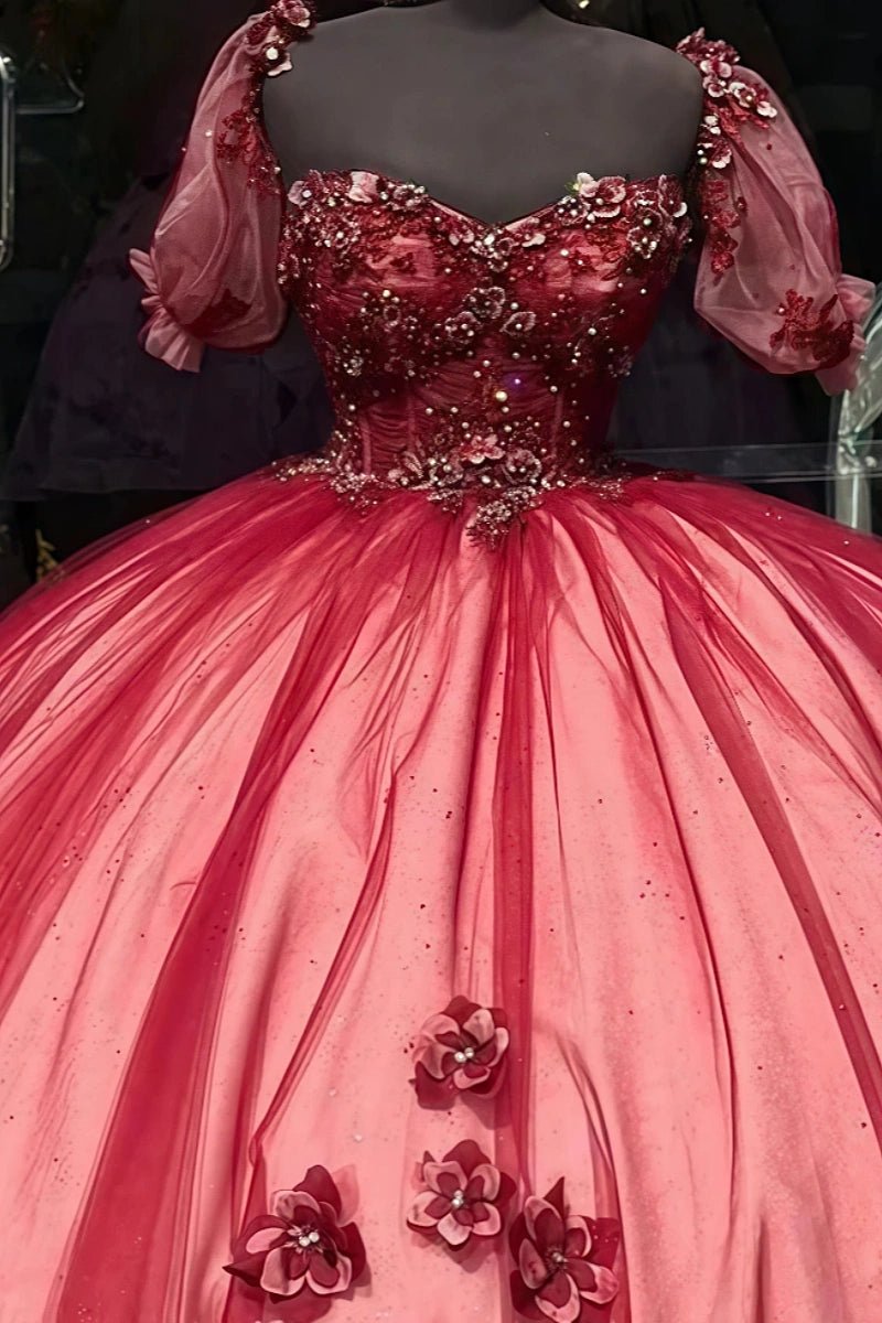 Frances | Stunning Red Quinceanera Dress with Sleeves - Ideal Sweet 16 Dress! - Red - PromDressClub