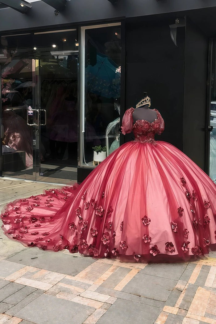 Frances | Stunning Red Quinceanera Dress with Sleeves - Ideal Sweet 16 Dress! - Red - PromDressClub