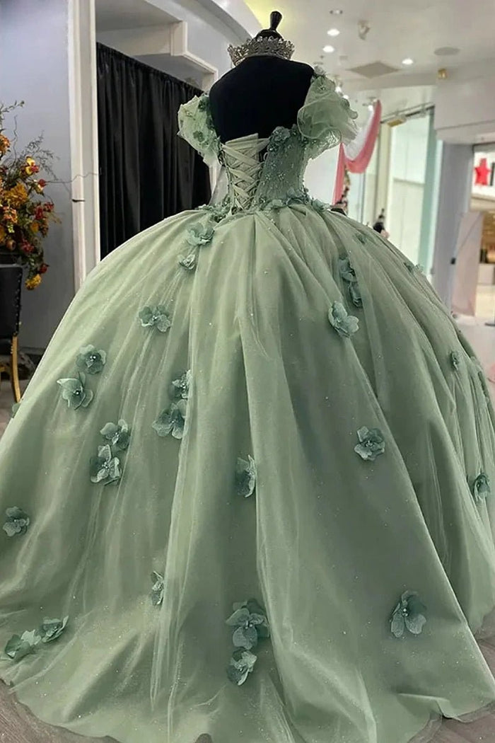 Gabriela | Stunning Sage Green Corset Quinceanera Flower Dresses for Sweet 16 Party - Sage - PromDressClub