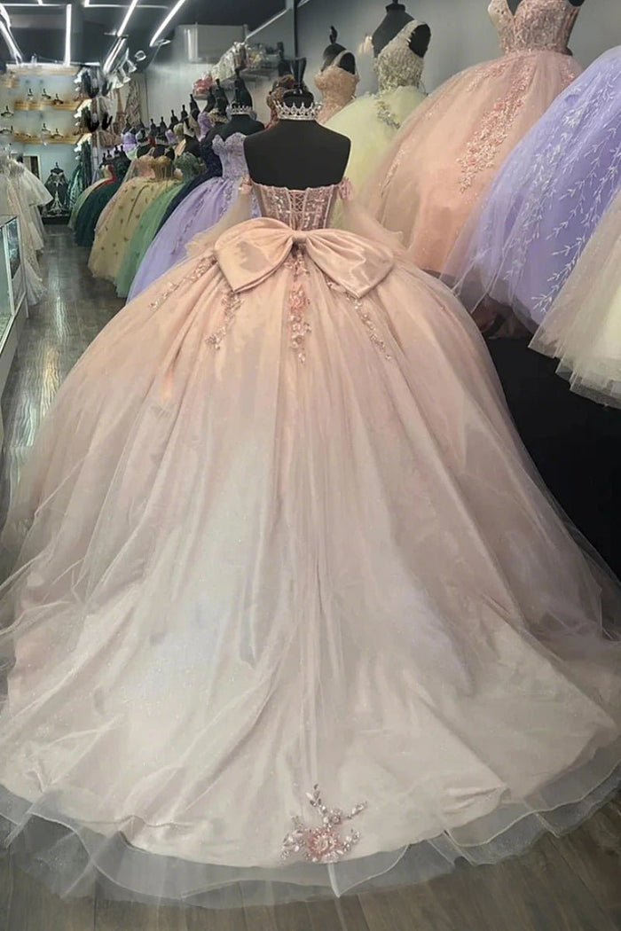 Gail | Stunning Light Pink Quinceanera Dress with Bow - Ideal for Sweet 16 Parties - Light Pink - PromDressClub