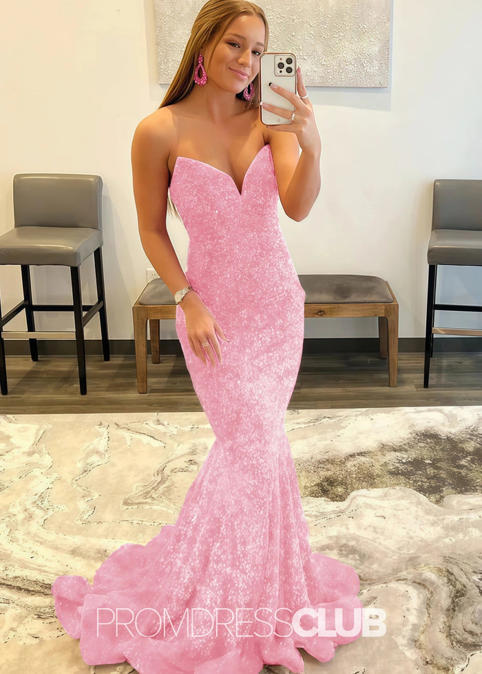 Gemma |Long Black Prom Dresses Near Me With Mermaid Sweetheart Sequins - Blush - PromDressClub