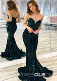 Gemma |Long Black Prom Dresses Near Me With Mermaid Sweetheart Sequins - Dark Green - US0 - PromDressClub