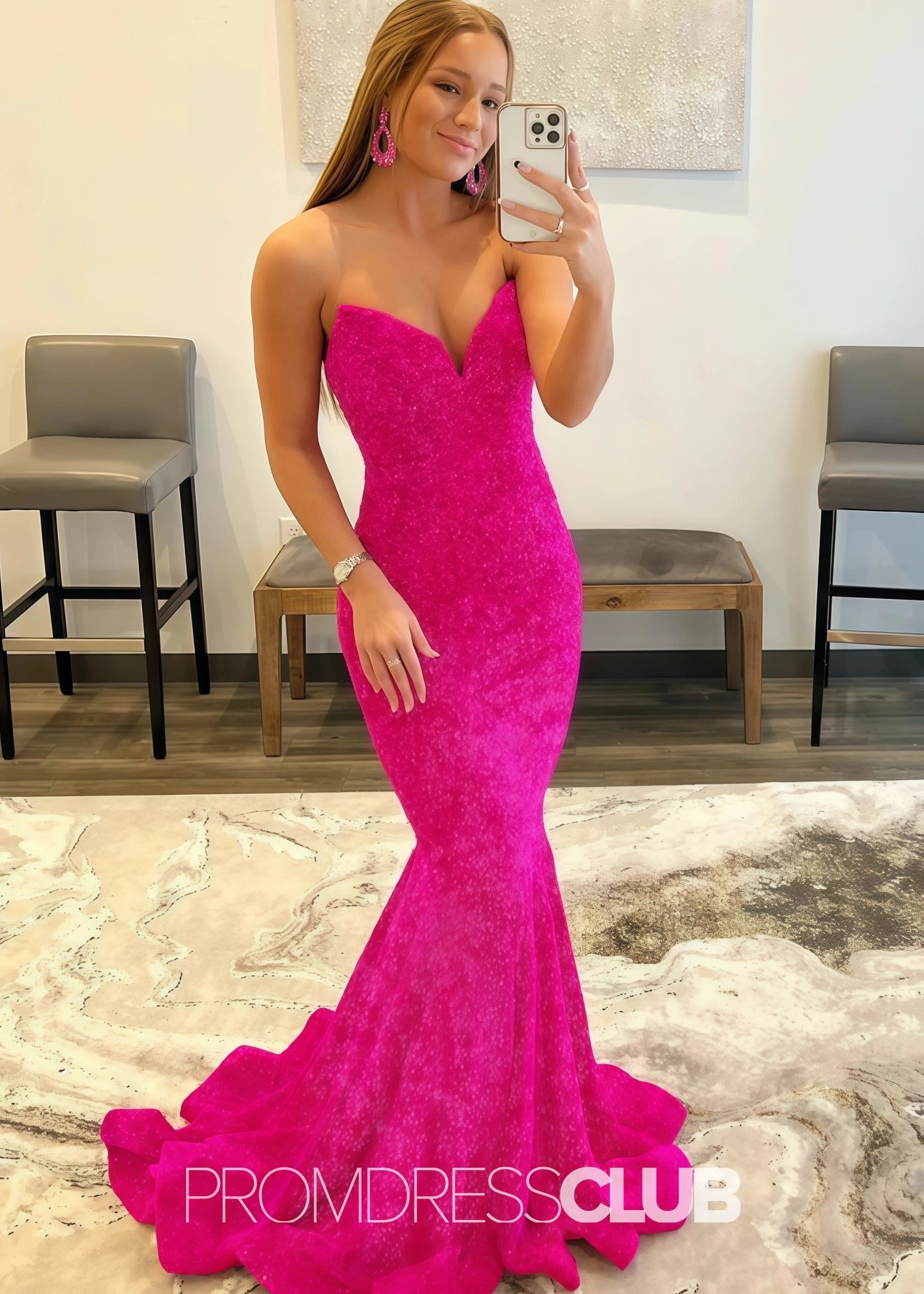 Gemma |Long Black Prom Dresses Near Me With Mermaid Sweetheart Sequins - Pink - US0 - PromDressClub