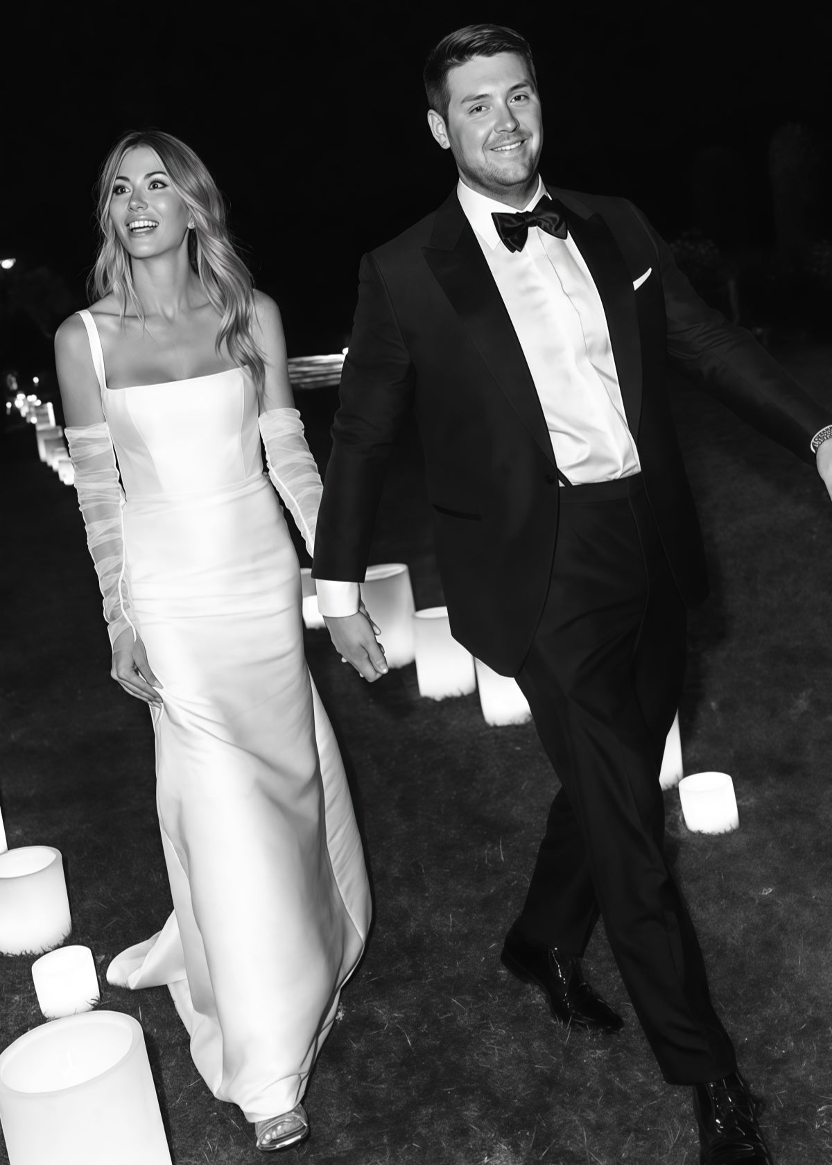 Gemma | Romantic Sheath Squsre Neckline Backless Satin Wedding Dress with Detachable Long Sleeve - Price #price_variant_lowest# - White - PromDressClub