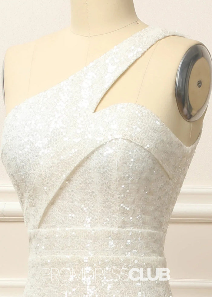 Genevieve |Long White Prom Dresses Near Me With Mermaid One Shoulder Sequins - Price #price_variant_lowest# - White - PromDressClub