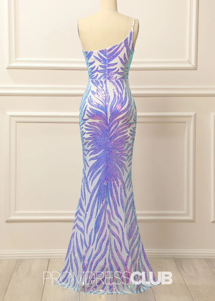 Georgia |Long Glitter White Prom Dresses Near Me With Mermaid One Shoulder Sequins - Price #price_variant_lowest# - Purple - PromDressClub