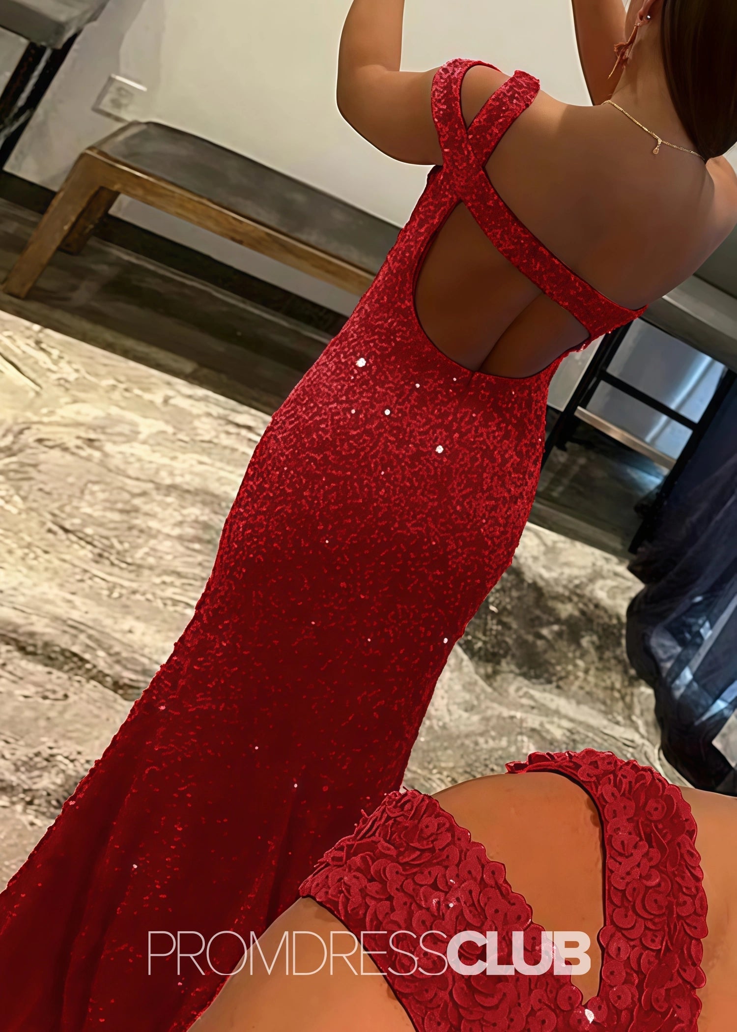 Gladys |Long Black Prom Dresses Near Me With Mermaid One Shoulder Sequins Split Formal Dresses - Red - US0 - PromDressClub