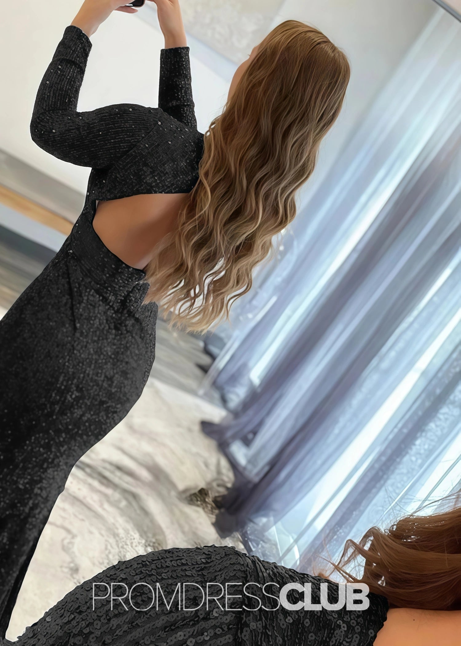 Gloria |Long Red Prom Dresses Near Me With Mermaid Deep V Neck Front Split Formal Dresses - Black - US0 - PromDressClub