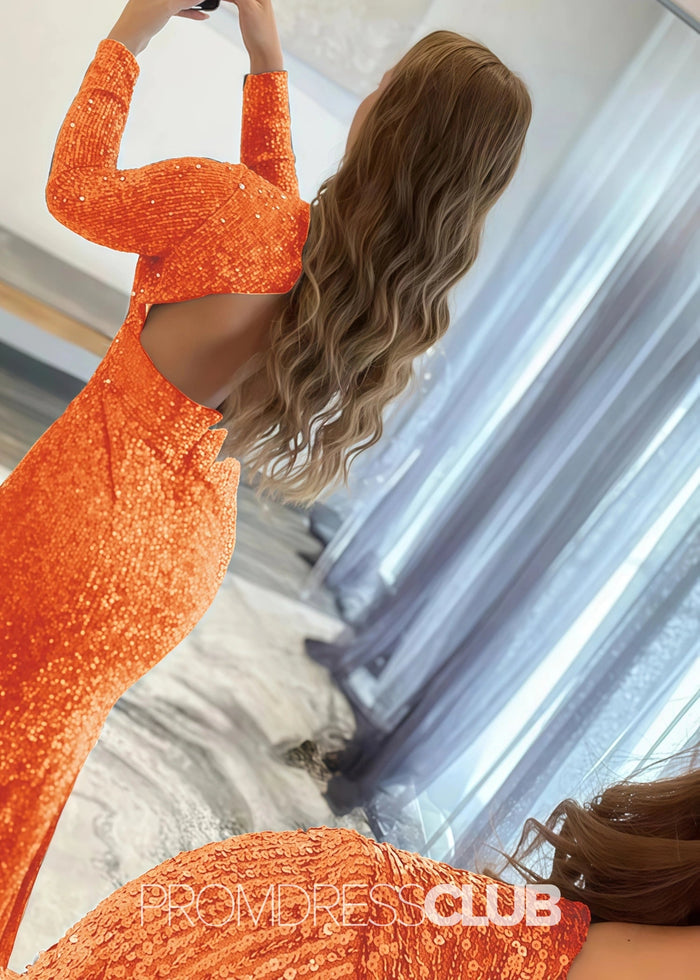 Gloria |Long Red Prom Dresses Near Me With Mermaid Deep V Neck Front Split Formal Dresses - Price #price_variant_lowest# - Orange - PromDressClub
