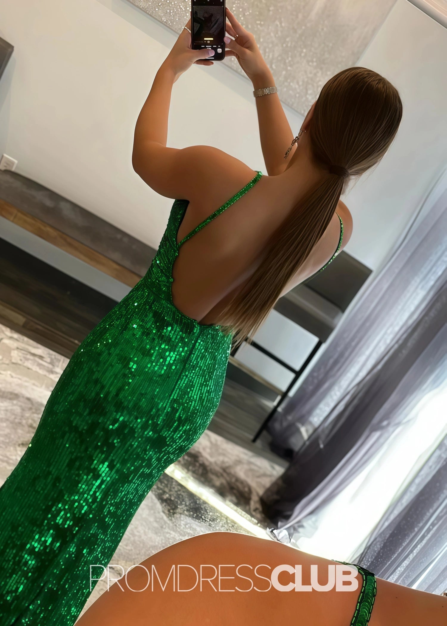 Grace |Long Green Prom Dresses Near Me With Mermaid Spaghetti Straps Sequins Backless - Green - US0 - PromDressClub