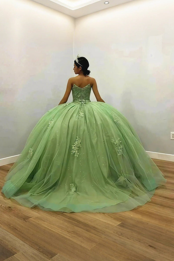 Greta | Beautiful Green Strapless Quinceanera Dresses for Sweet 16 Events - Light Green - PromDressClub
