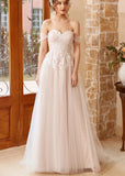 Gwendolyn | A Line Strapless Off the Shoulder White Tulle Wedding Dress with Appliques Lace - White - PROMDRESS Club