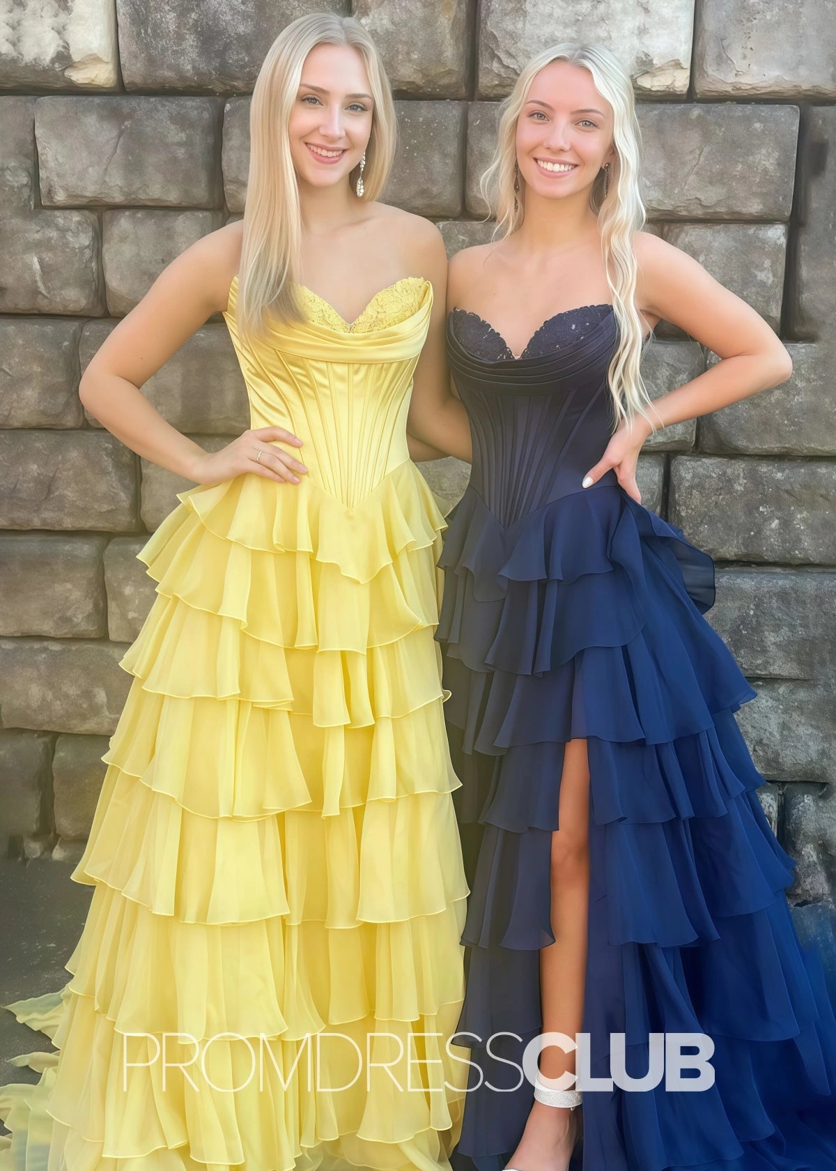 Harriet | Strapless Sweetheart Ruffle Red Prom Dress - Navy Blue - PROMDRESS Club